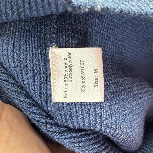 Elan Navy Ruffled Sleeve Cold-Shoulder Ribbed Sweater - Size - Medium - Picture 5 of 8